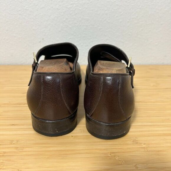 Gucci Double Monk Strap Mens Dress Shoes 9.5 Brown Pebbled Leather - Picture 5 of 15